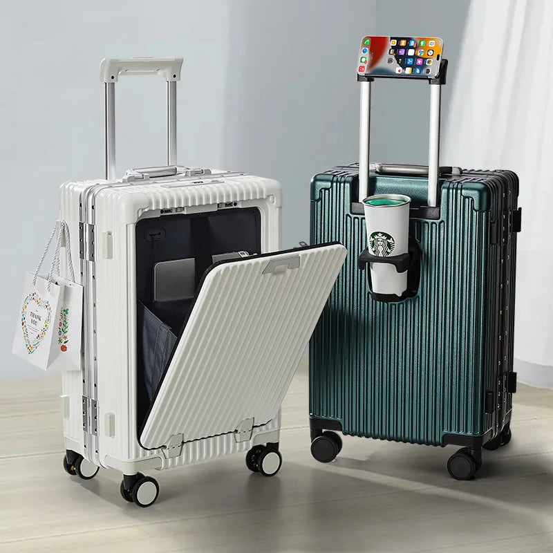 2025 New Multi-Functional Luggage Trolley 20 Inch Universal Wheel Boarding Bag USB Front Open Side Open Computer Travel Suitcase