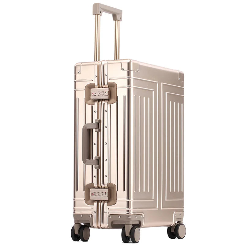 All-Aluminum Magnesium Alloy Luggage Trolley Case Frame Metal luxury Travel Suitcases Password Universal Wheel Boarding Bag