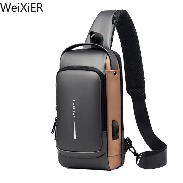 Men s Multifunction Anti-theft USB Shoulder Bag Man Crossbody Cross Body Travel Sling Chest Bags Pack Messenger Pack for Male